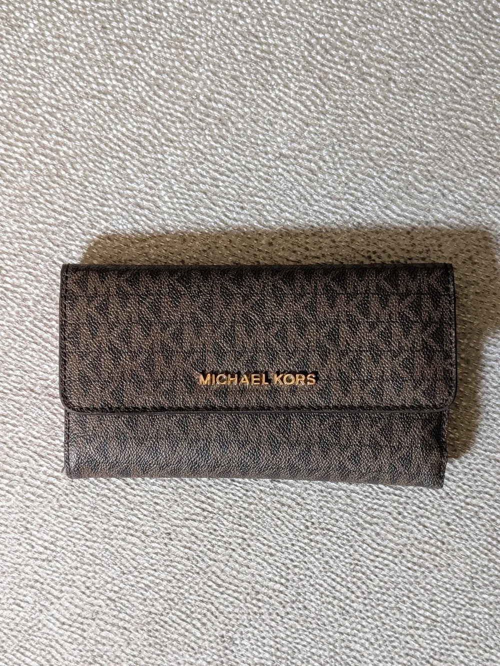 Michael Kors Brown Logo Continental Card Holder with Gold-Tone Hardware